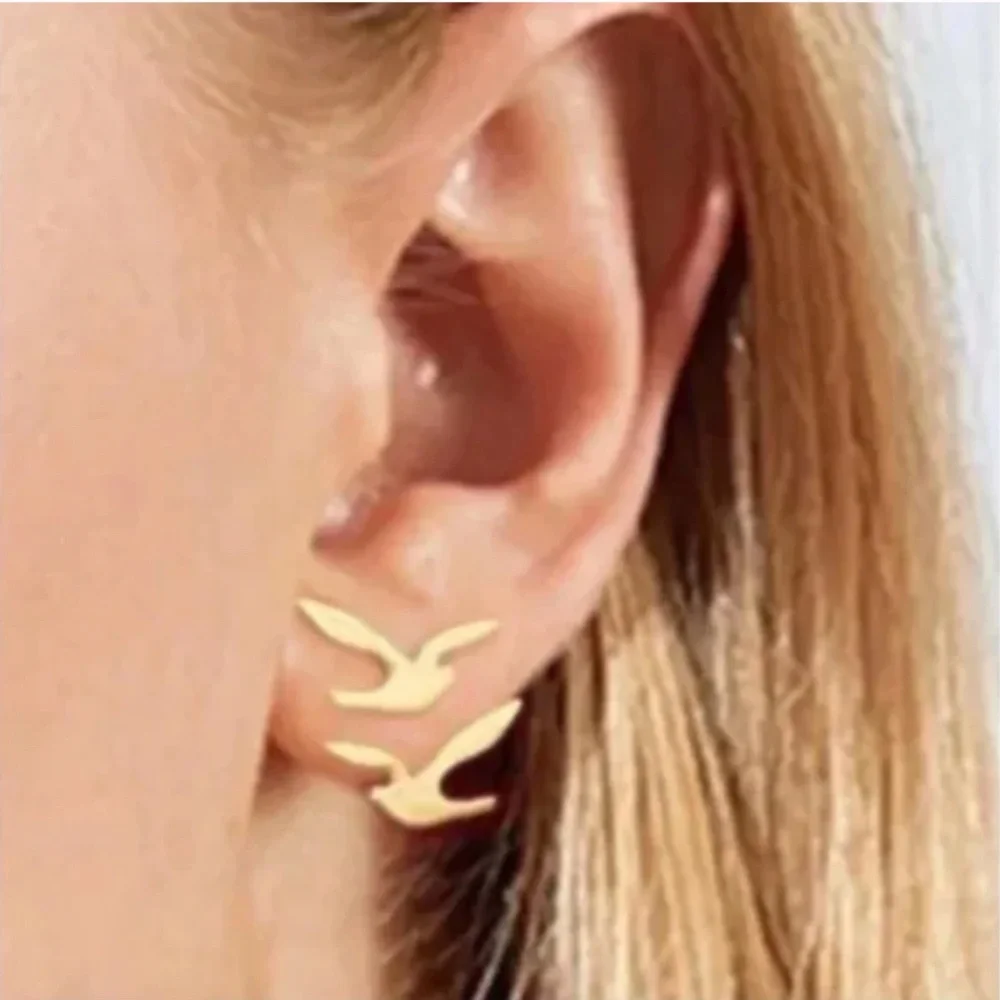 ❤️ FREE Bird Stud Peasant Hipster Hippie Farm Art Double Boho Minimal Earrings